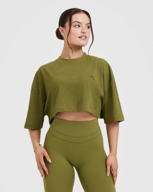 T Shirts Oner Active Classiche Relaxed Crop Legere Vert Olive Vert | DG8149203