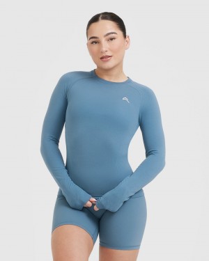 T Shirts Oner Active Go To Seamless Fitted Long Sleeve Bleu | CQ9762543