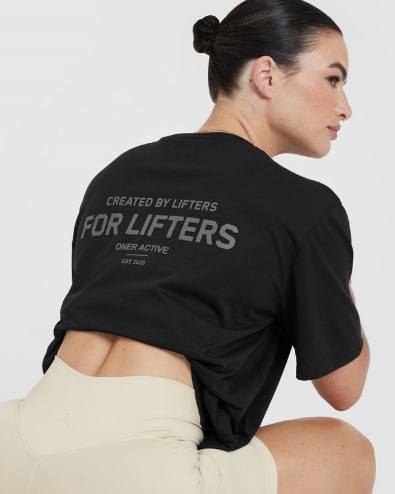 T Shirts Oner Active Classiche Lifters Graphique Oversized Legere Noir | SR8753296