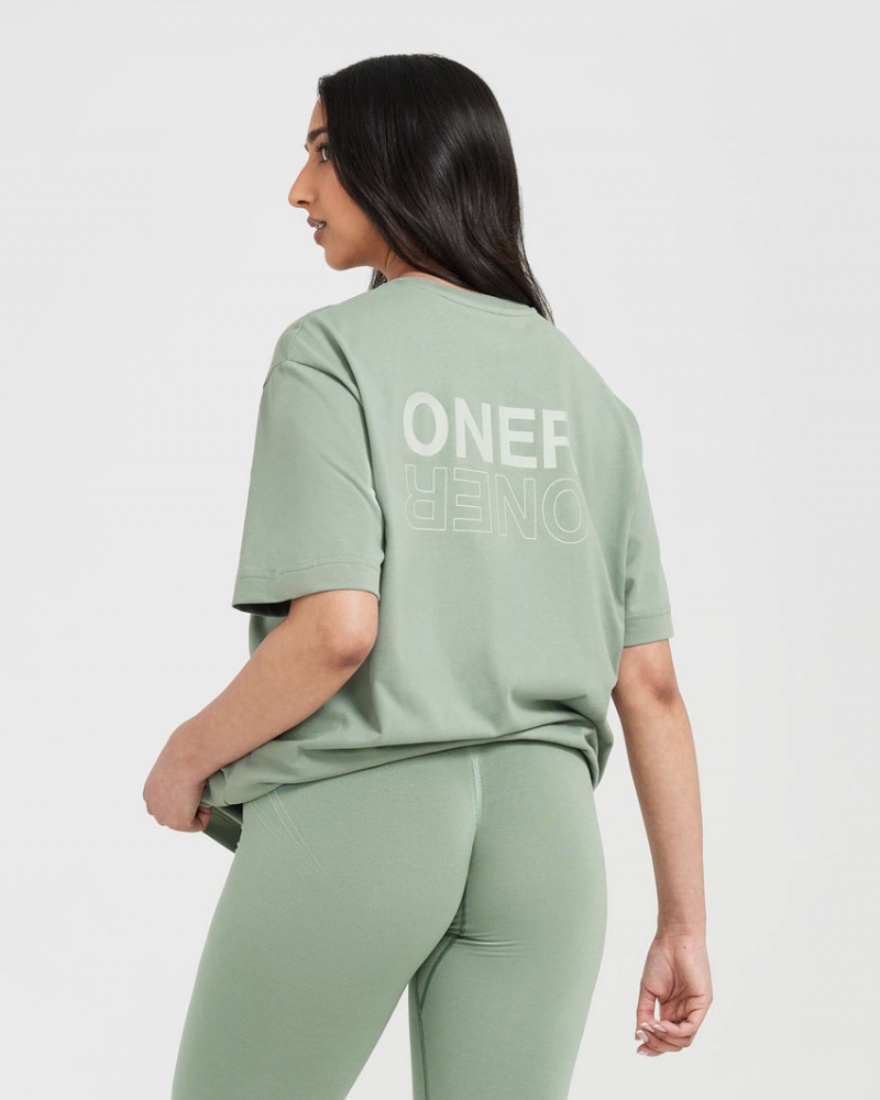 T Shirts Oner Active Classiche Mirror Graphique Oversized Vert Olive | FB3197456