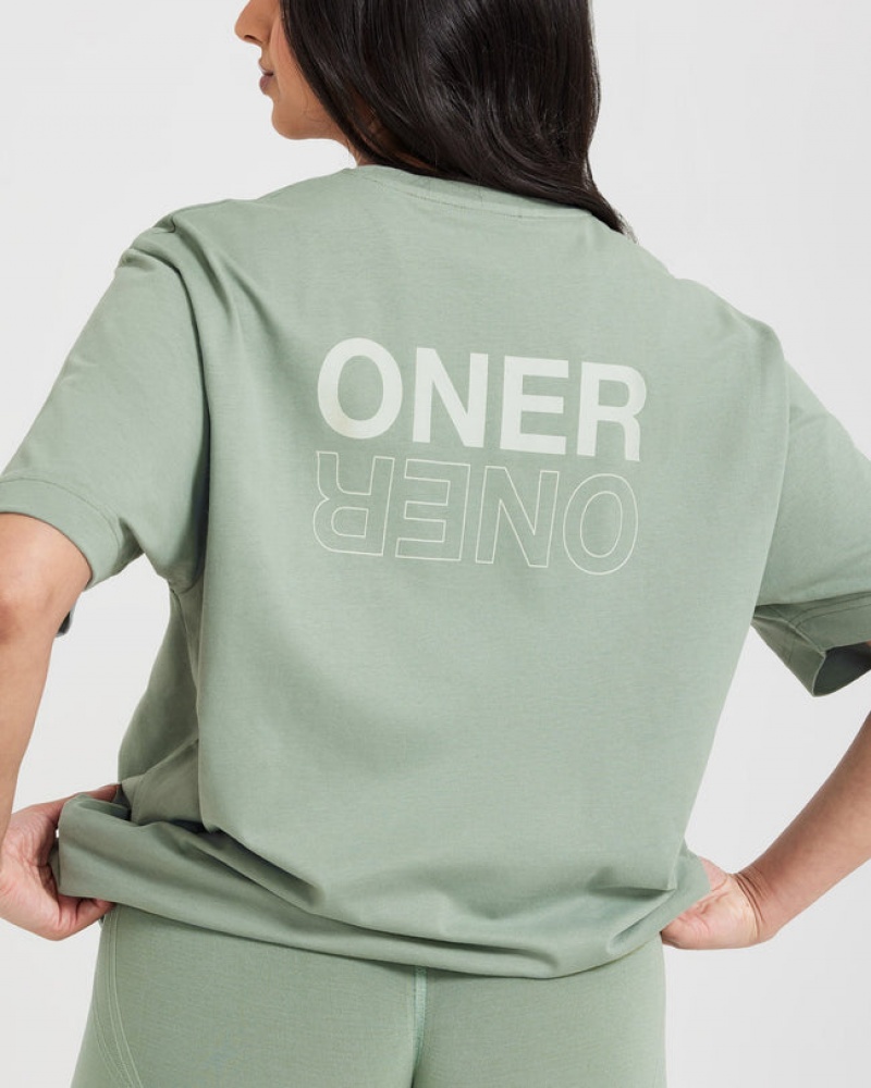 T Shirts Oner Active Classiche Mirror Graphique Oversized Vert Olive | FB3197456