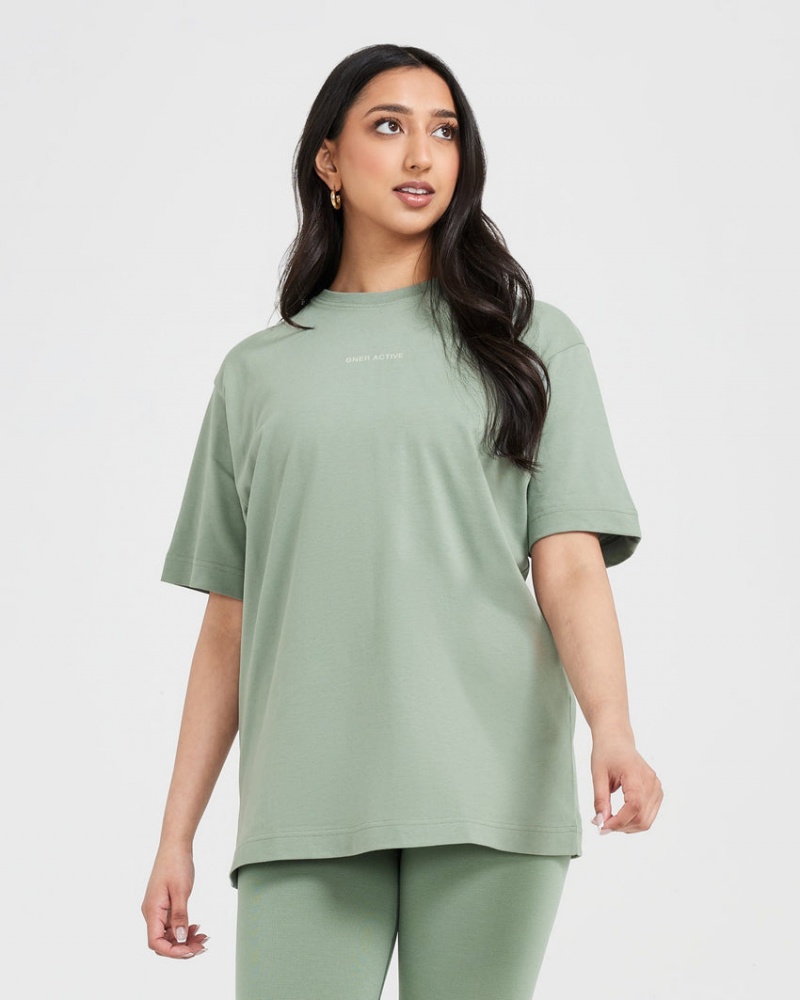 T Shirts Oner Active Classiche Mirror Graphique Oversized Vert Olive | FB3197456