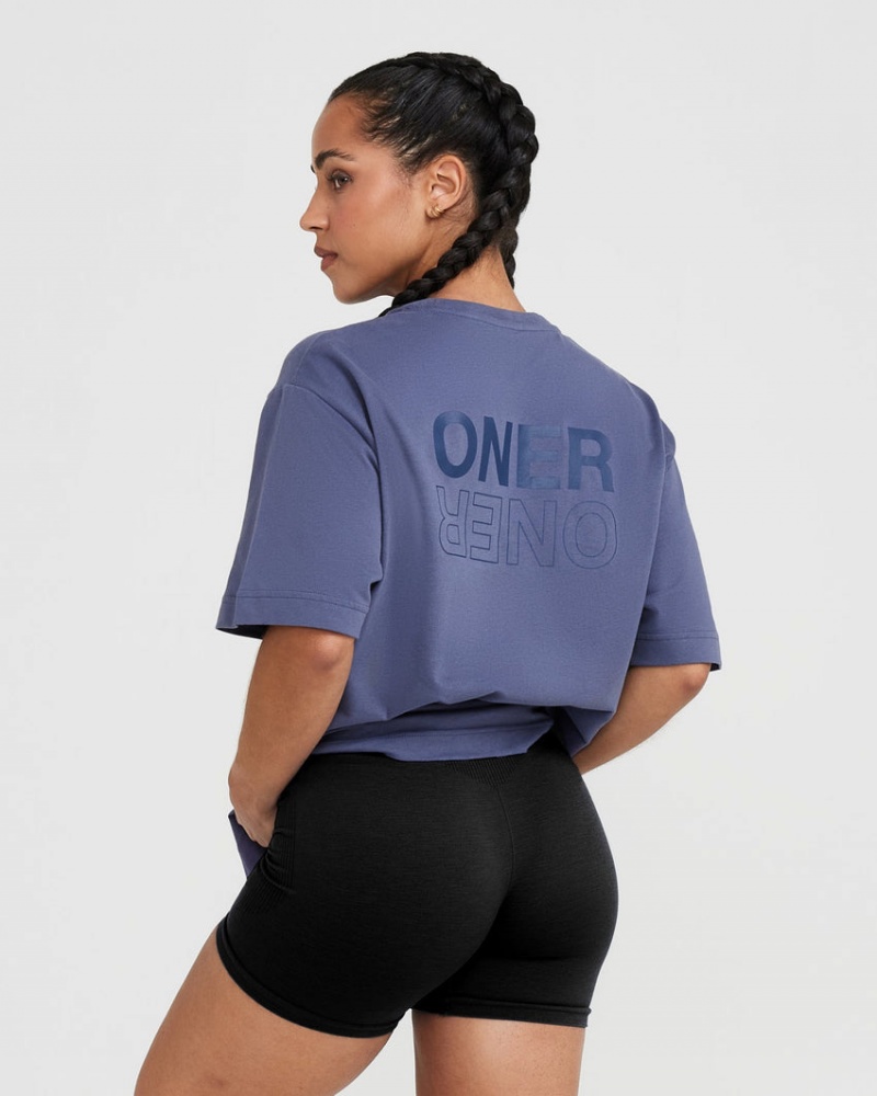 T Shirts Oner Active Classiche Mirror Graphique Oversized Bleu | KS6452931