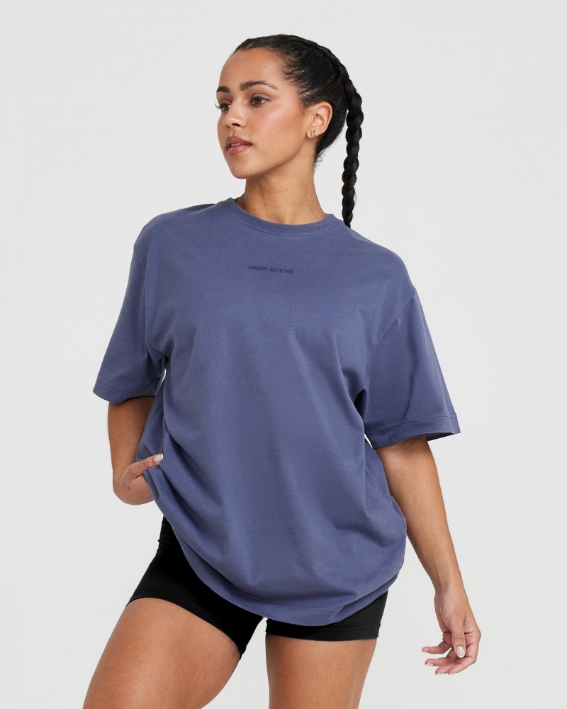 T Shirts Oner Active Classiche Mirror Graphique Oversized Bleu | KS6452931