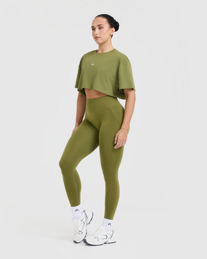 T Shirts Oner Active Classiche Oner Graphique Crop Legere Vert Olive Vert | ED9204863