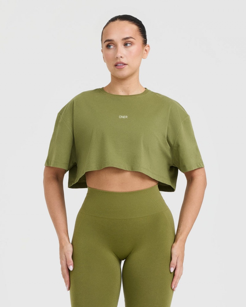 T Shirts Oner Active Classiche Oner Graphique Crop Legere Vert Olive Vert | ED9204863