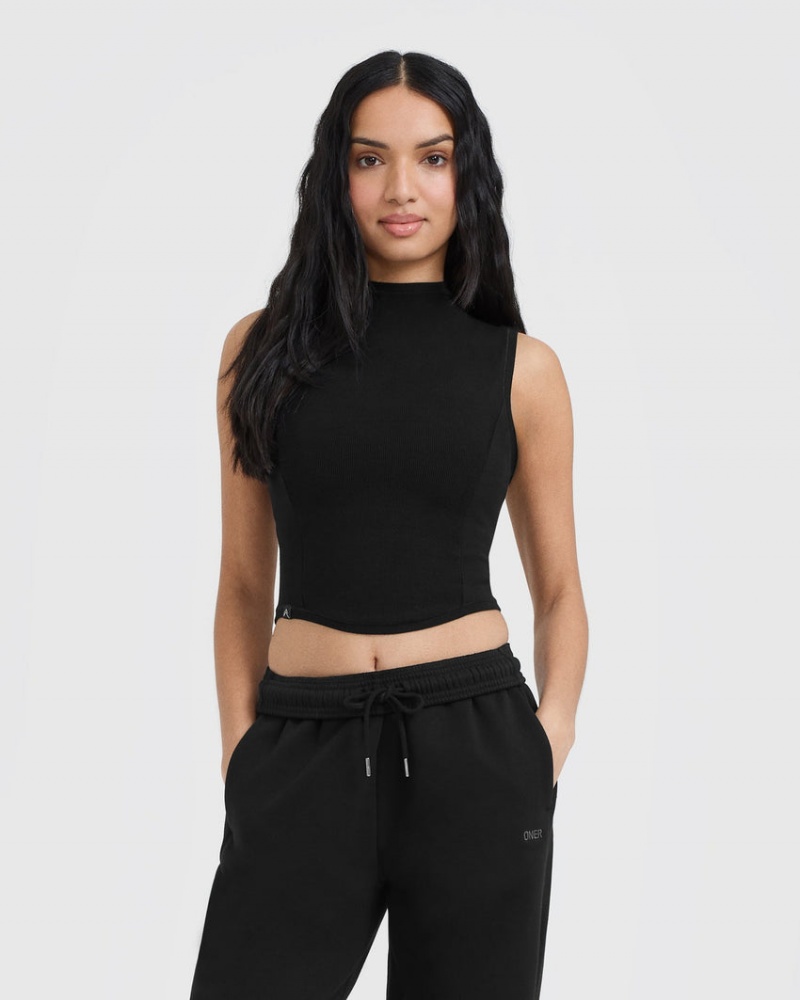 T Shirts Oner Active Mellow Rib Mid Mock Neck Tank Noir | QY2175089