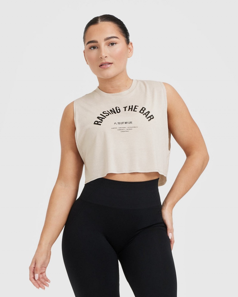 T Shirts Oner Active Raising The Bar Graphique Muscle Crop Marron | KV6308917