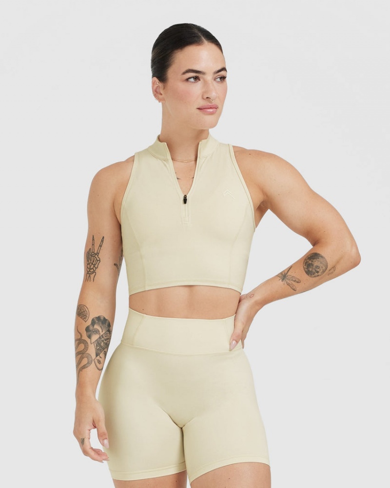 T Shirts Oner Active Timeless Half Zip Crop Tank Jaune Clair | ZD8214653